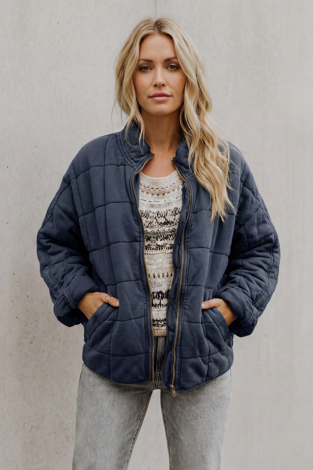 Women's Quilted Jacket with Funnel Neck Design, view 10 of 11