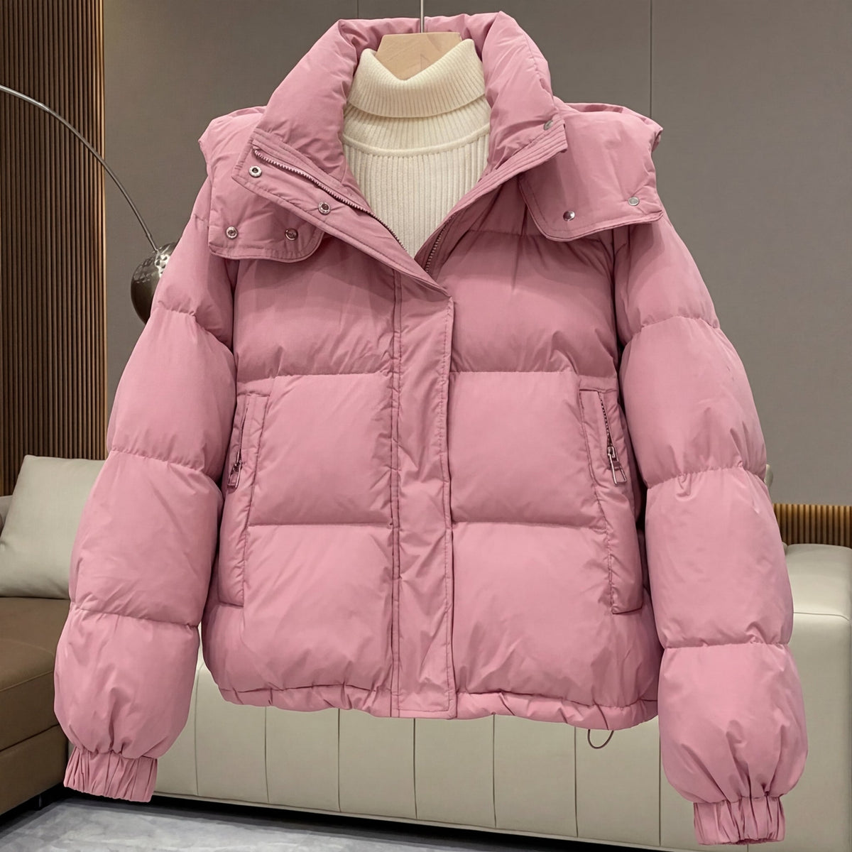 Women's Quilted Puffer Jacket with Hooded Zip Front, view 3 of 4