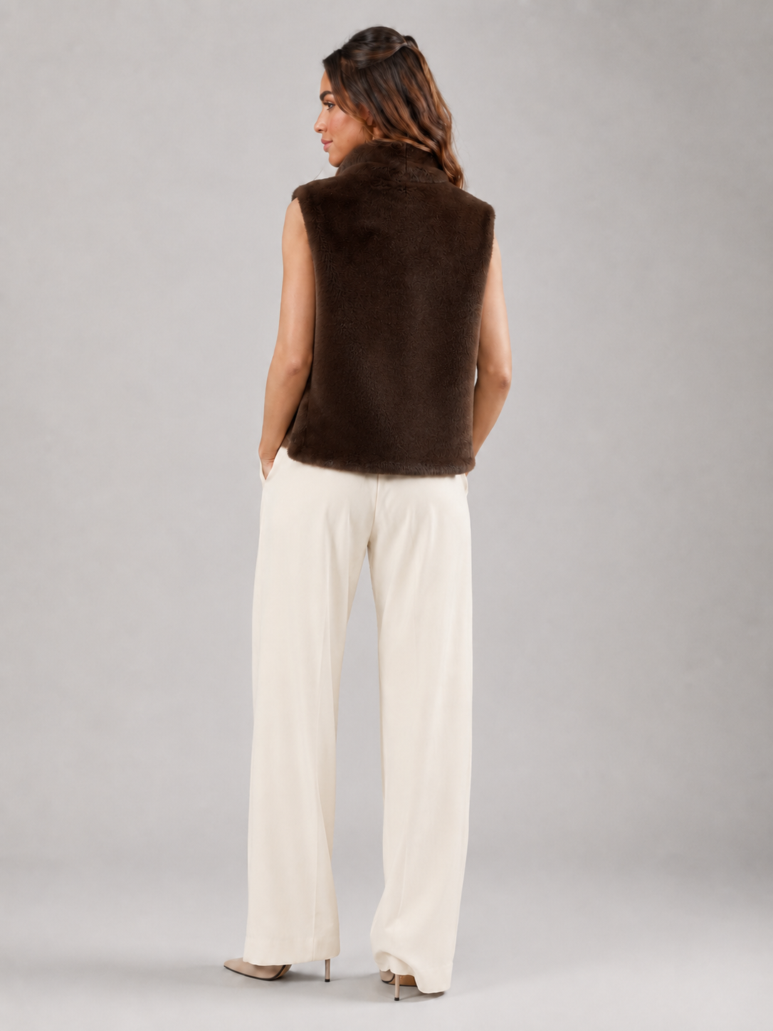 Women's Reversible Faux Fur Vest with Sleeveless Fit, view 2 of 9