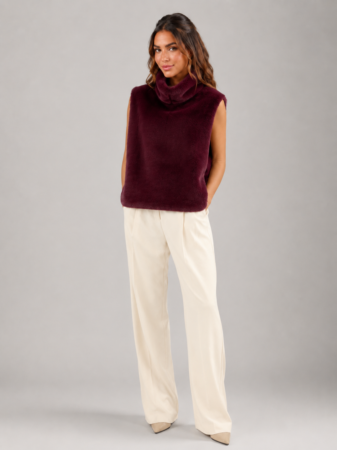 Women's Reversible Faux Fur Vest with Sleeveless Fit, view 8 of 9