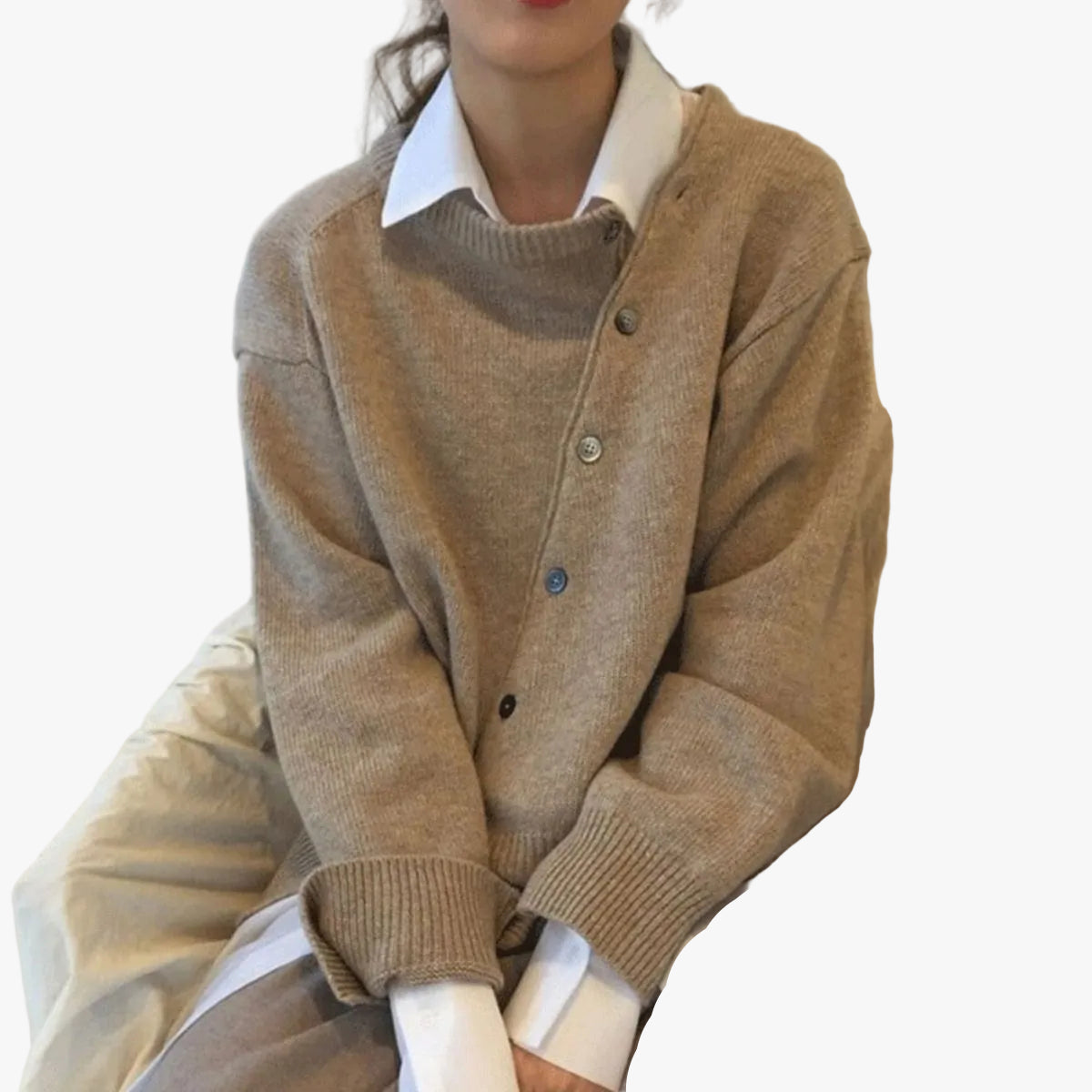 Women's Ribbed Knit Jumper with Off-Center Buttons, view 1 of 7