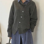 Women's Ribbed Knit Jumper with Off-Center Buttons, view 2 of 7