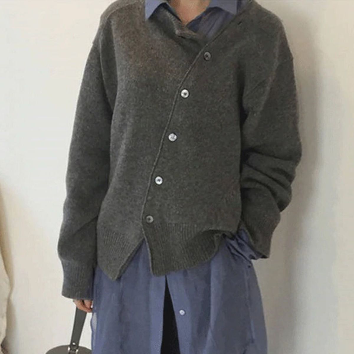 Women's Ribbed Knit Jumper with Off-Center Buttons, view 2 of 7