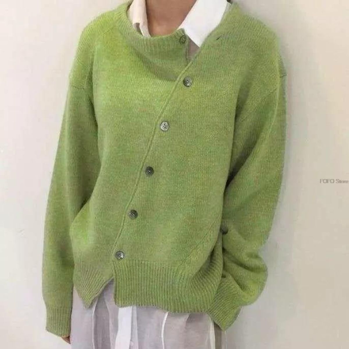 Women's Ribbed Knit Jumper with Off-Center Buttons, view 3 of 7