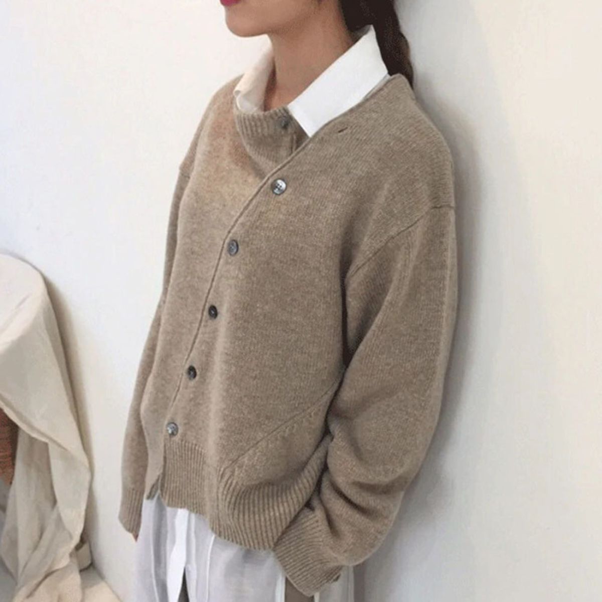 Women's Ribbed Knit Jumper with Off-Center Buttons, view 6 of 7
