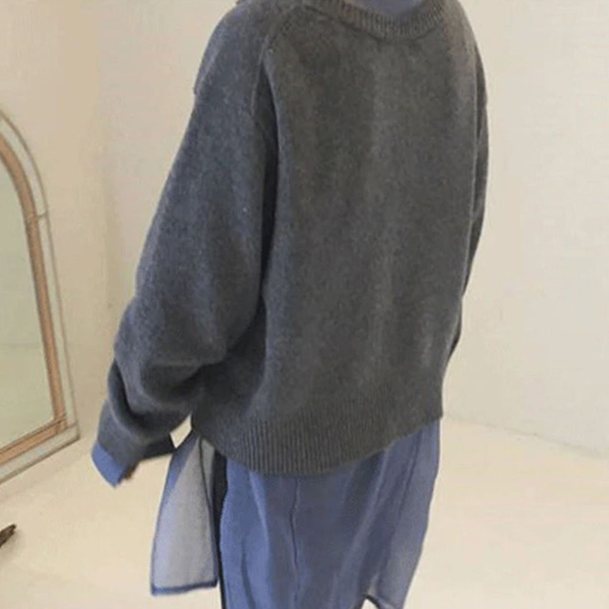 Women's Ribbed Knit Jumper with Off-Center Buttons, view 7 of 7