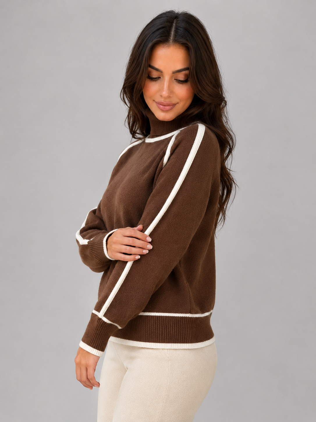 Alternate product view 3 of women's Roll Neck Jumper with relaxed knit long sleeve.