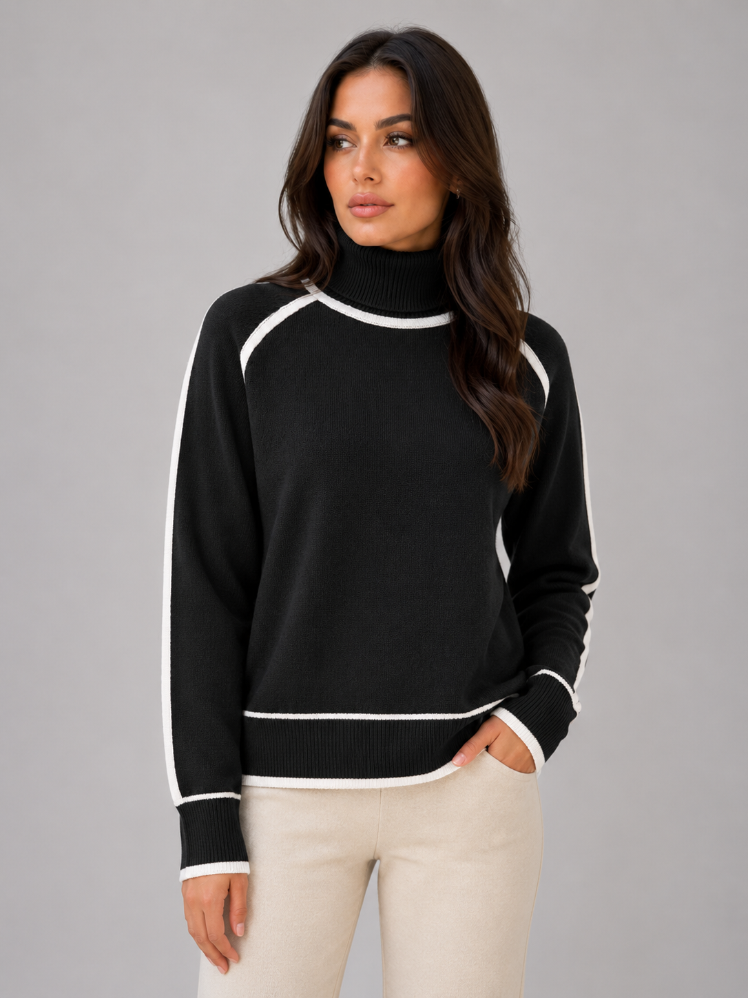 Alternate product view 4 of women's Roll Neck Jumper with relaxed knit long sleeve.