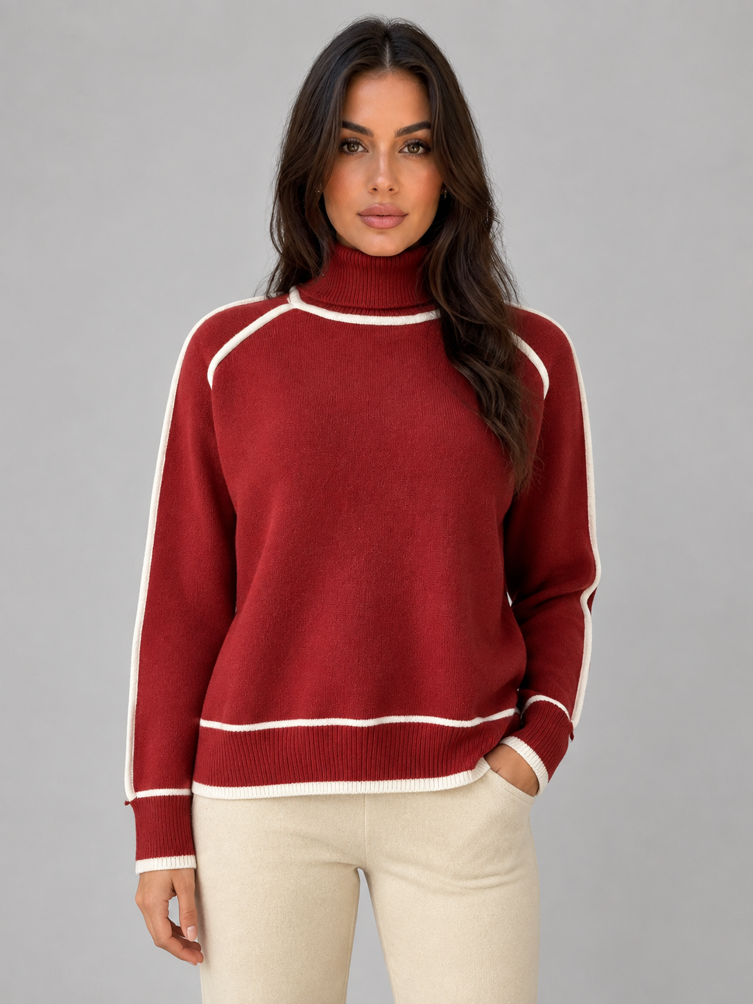 Alternate product view 5 of women's Roll Neck Jumper with relaxed knit long sleeve.