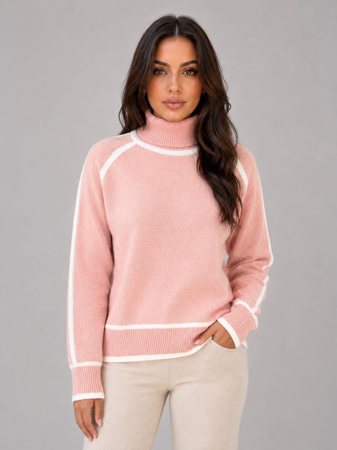 Alternate product view 7 of women's Roll Neck Jumper with relaxed knit long sleeve.