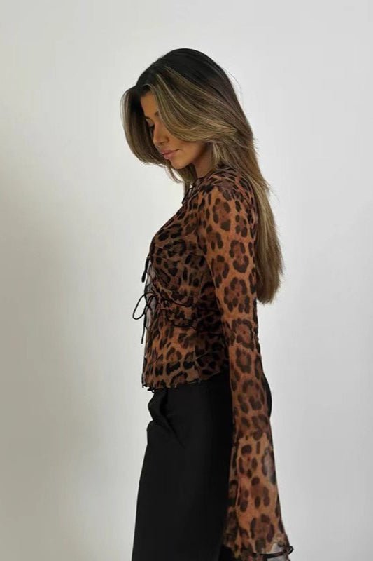 Women's sheer leopard blouse in brown
