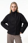Women's Short Wool Coat with Funnel Neck Design, view 1 of 20