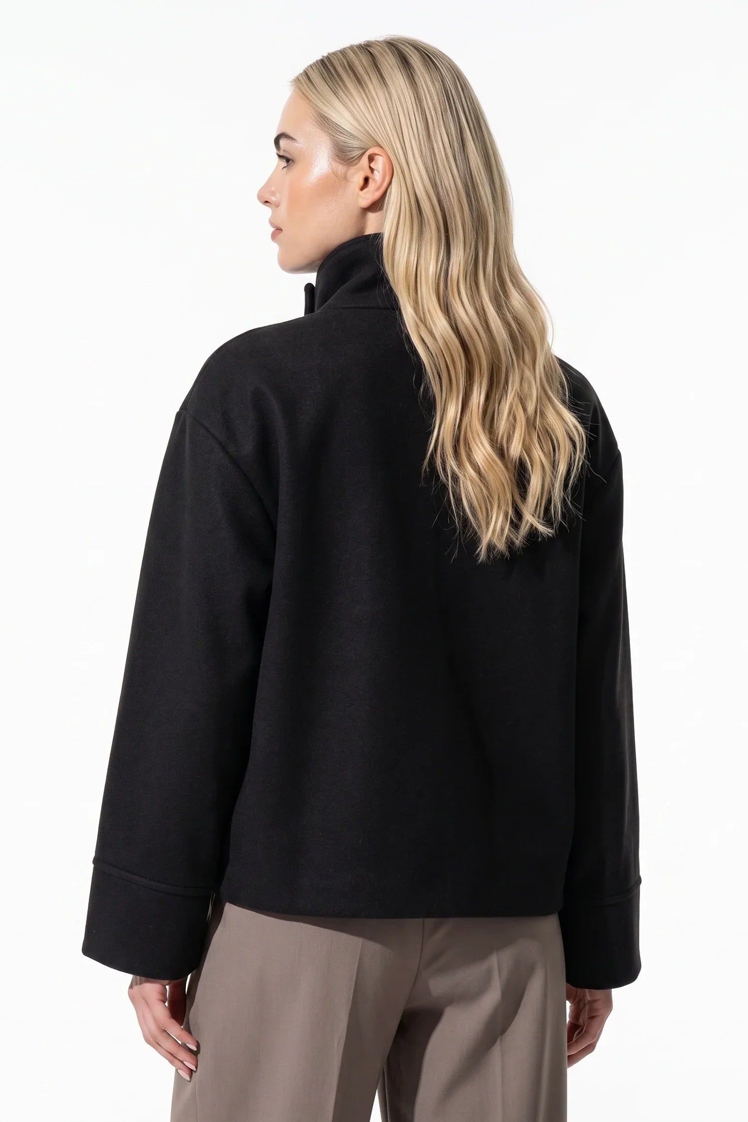 Women's Short Wool Coat with Funnel Neck Design, view 2 of 20