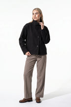 Women's Short Wool Coat with Funnel Neck Design, view 3 of 20