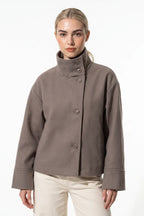 Women's Short Wool Coat with Funnel Neck Design, view 6 of 20