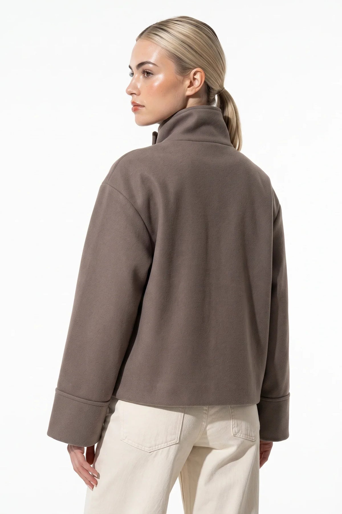 Women's Short Wool Coat with Funnel Neck Design, view 7 of 20