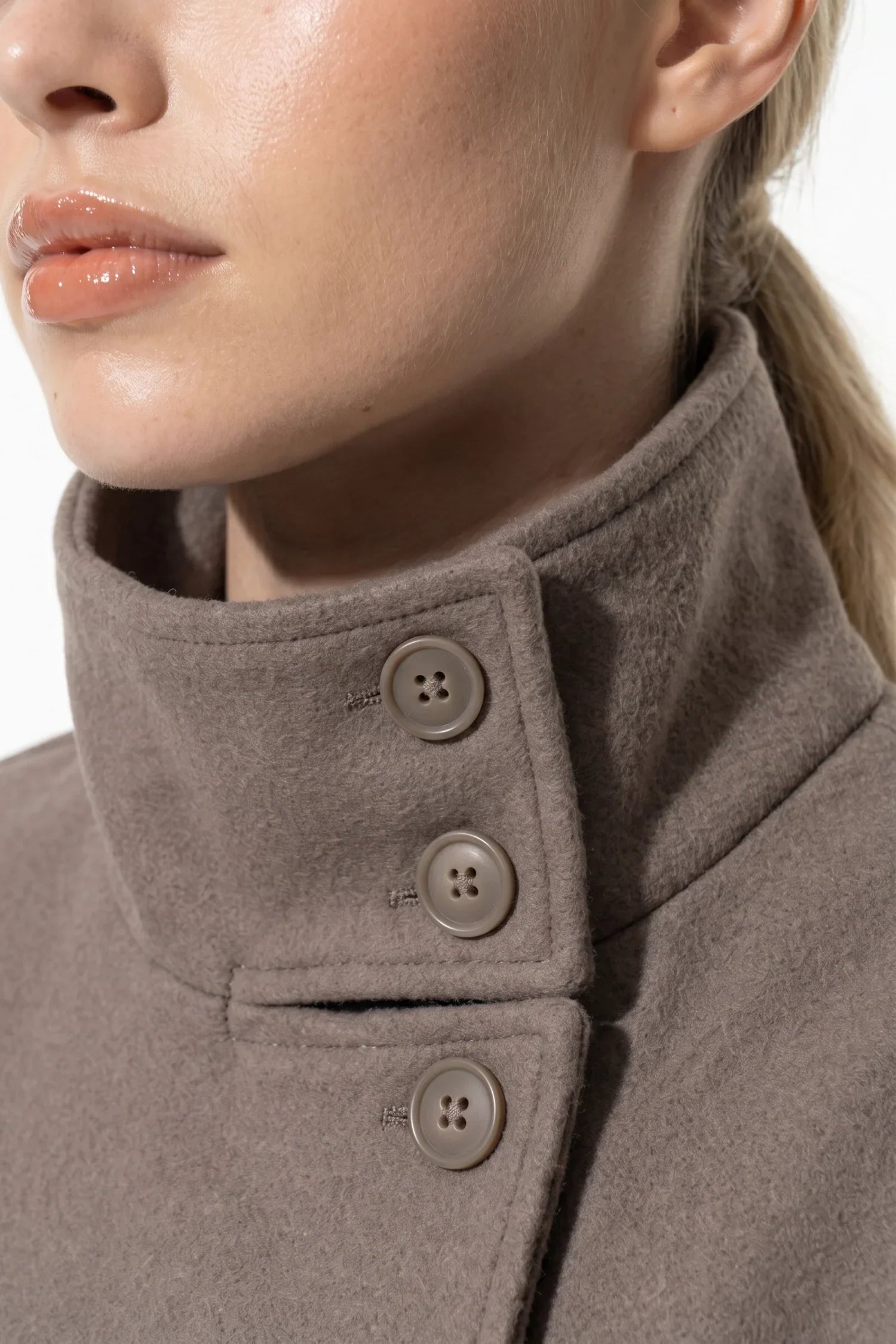 Women's Short Wool Coat with Funnel Neck Design, view 9 of 20