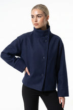 Women's Short Wool Coat with Funnel Neck Design, view 11 of 20