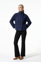 Women's Short Wool Coat with Funnel Neck Design, view 13 of 20