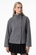 Women's Short Wool Coat with Funnel Neck Design, view 16 of 20