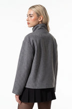 Women's Short Wool Coat with Funnel Neck Design, view 17 of 20