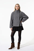 Women's Short Wool Coat with Funnel Neck Design, view 18 of 20
