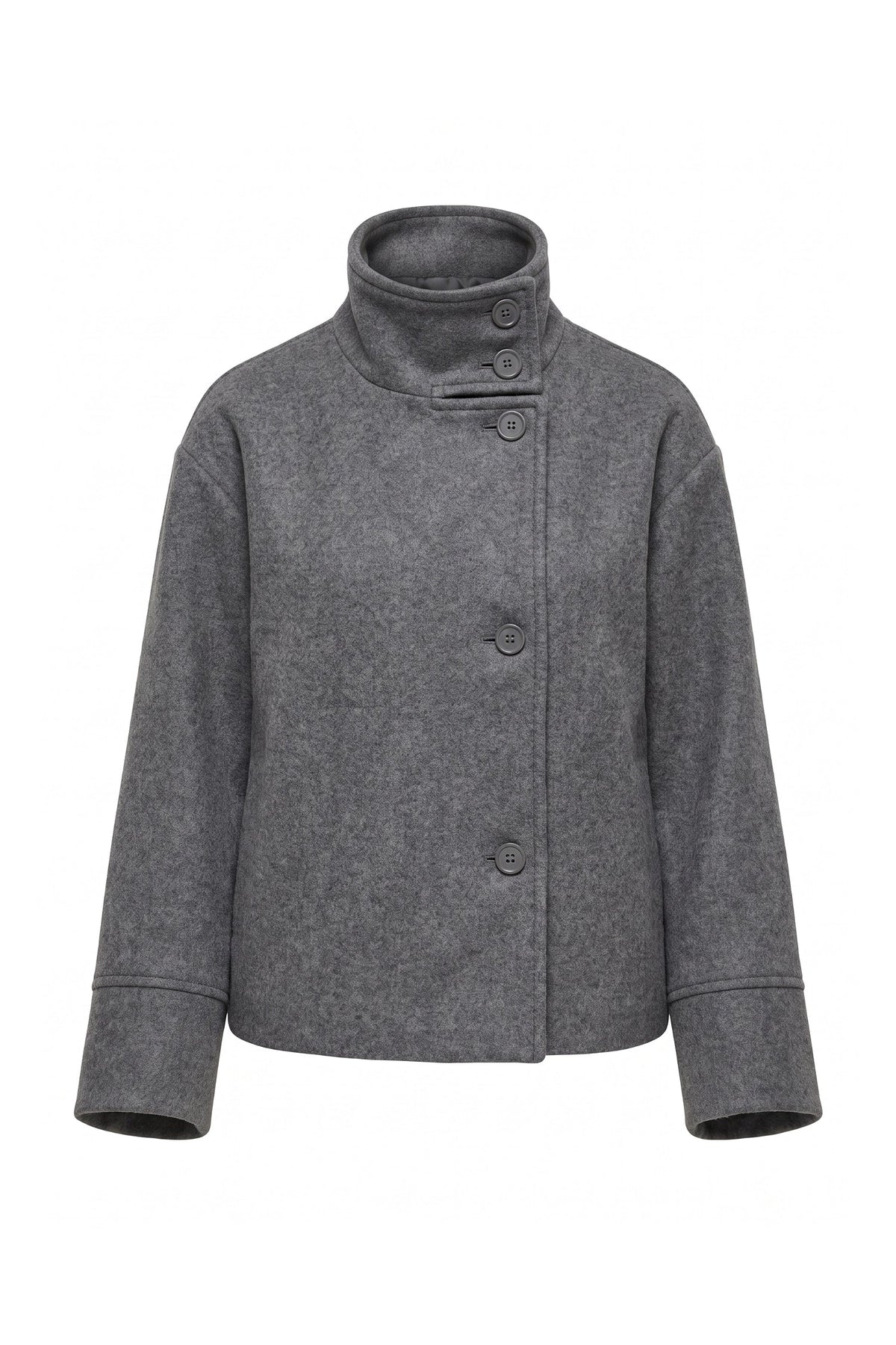 Women's Short Wool Coat with Funnel Neck Design, view 20 of 20