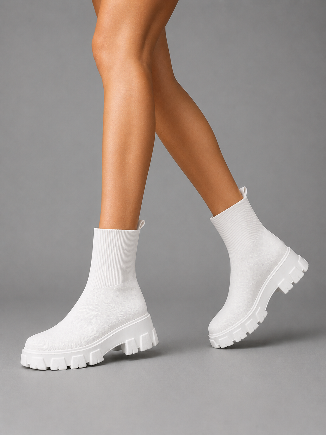 Alternate product view 2 of women's Sock Boots with ribbed stretch chunky sole.