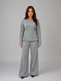 Women's soft lounge set, fitted top & wide leg trousers – product image 1