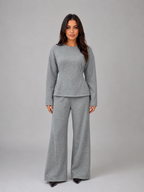 Women's soft lounge set, fitted top & wide leg trousers – product image 1