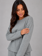 Women's soft lounge set, fitted top & wide leg trousers – product image 4