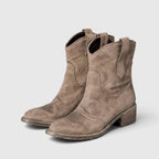 Women's Suede Ankle Boots with side zip low block heel.