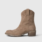 Alternate product view 2 of women's Suede Ankle Boots with side zip low block heel.