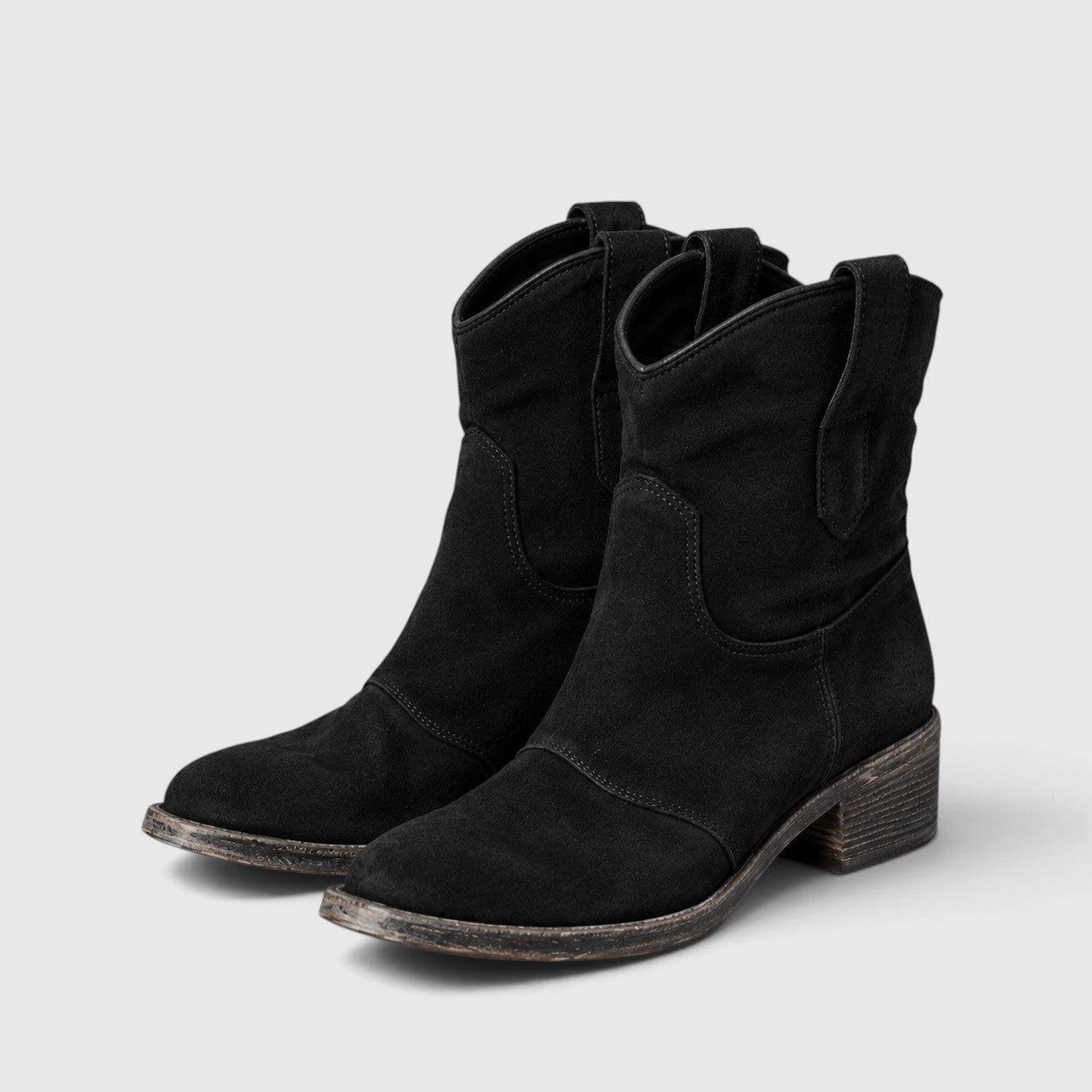 Alternate product view 5 of women's Suede Ankle Boots with side zip low block heel.