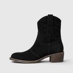 Alternate product view 6 of women's Suede Ankle Boots with side zip low block heel.