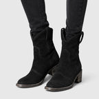 Alternate product view 8 of women's Suede Ankle Boots with side zip low block heel.