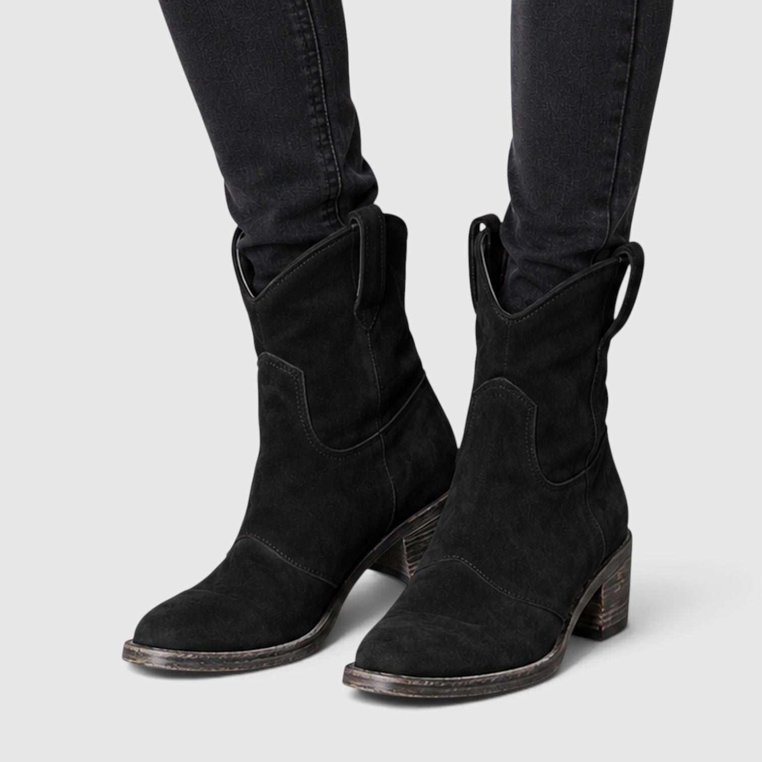 Alternate product view 8 of women's Suede Ankle Boots with side zip low block heel.