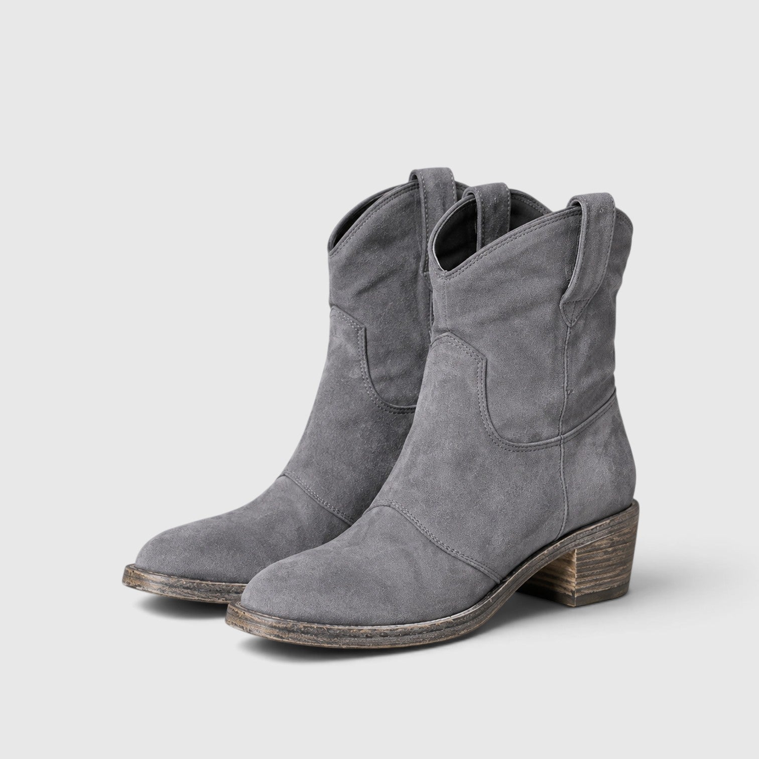 Alternate product view 9 of women's Suede Ankle Boots with side zip low block heel.