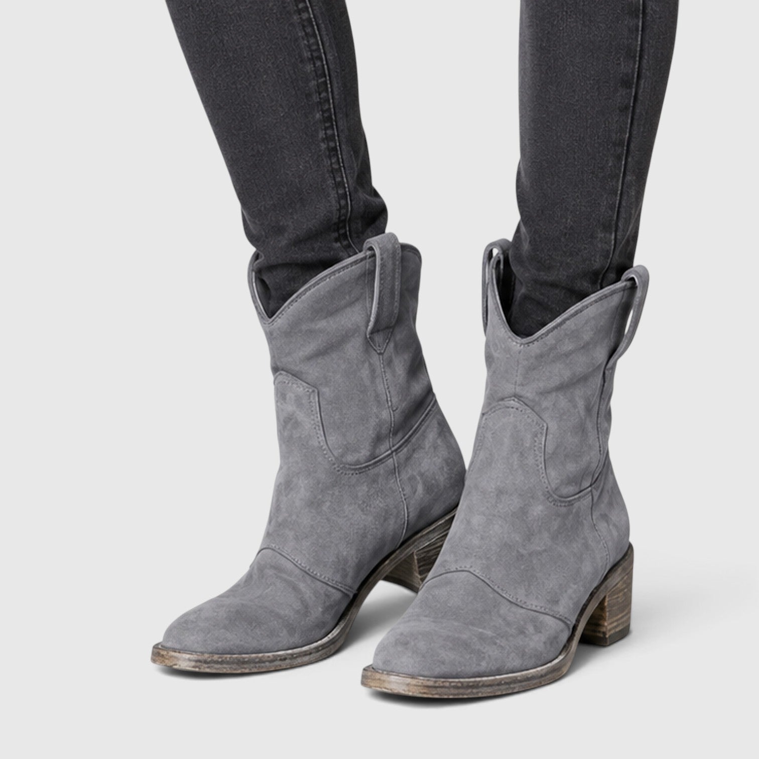 Alternate product view 12 of women's Suede Ankle Boots with side zip low block heel.