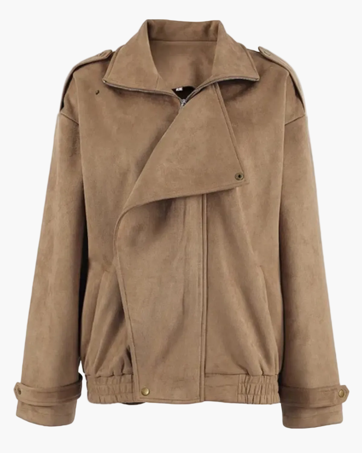 Women's Suede Bomber Jacket with zip front elasticated hem.