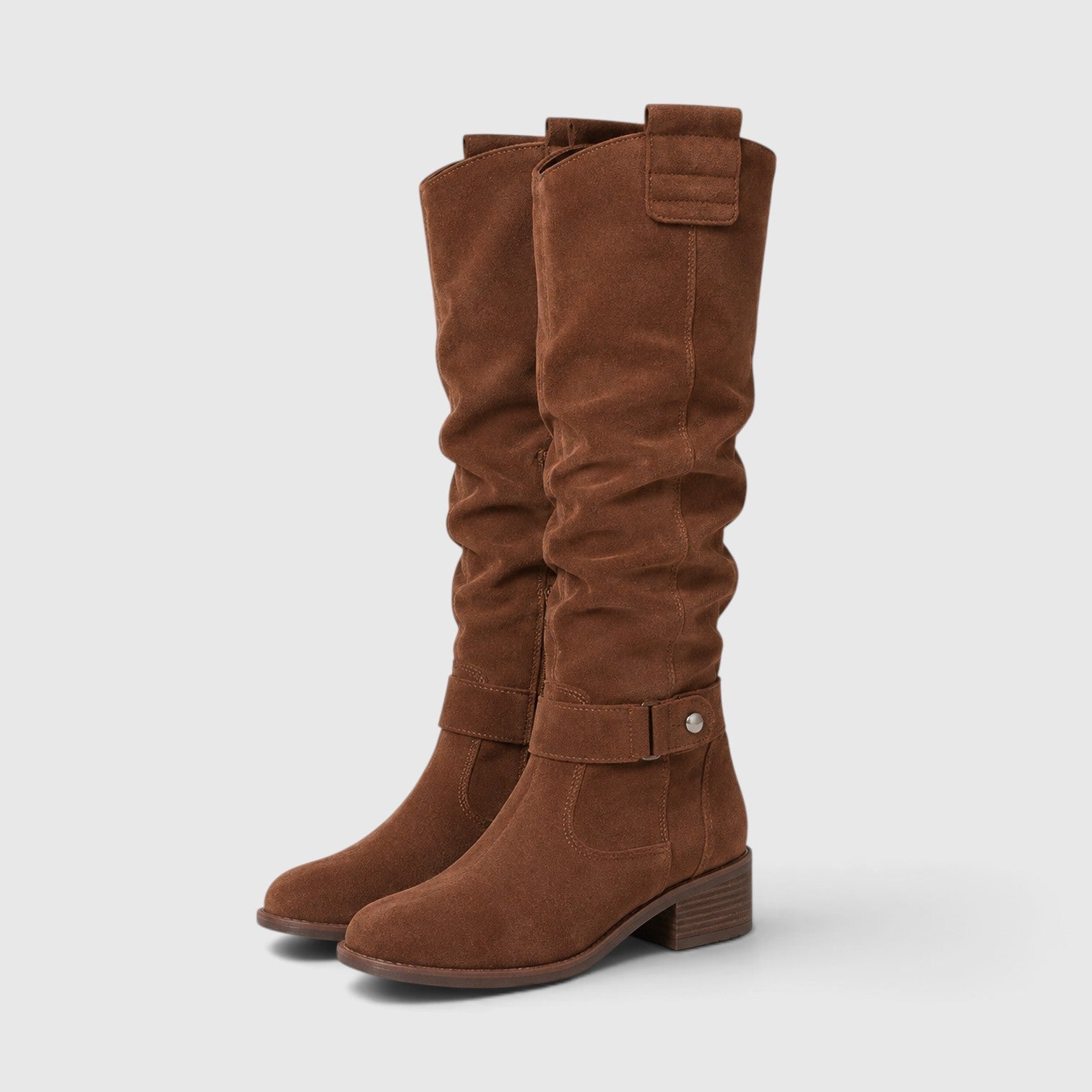 Alternate product view 10 of women's Suede Knee High Boots with side zip low heel design.