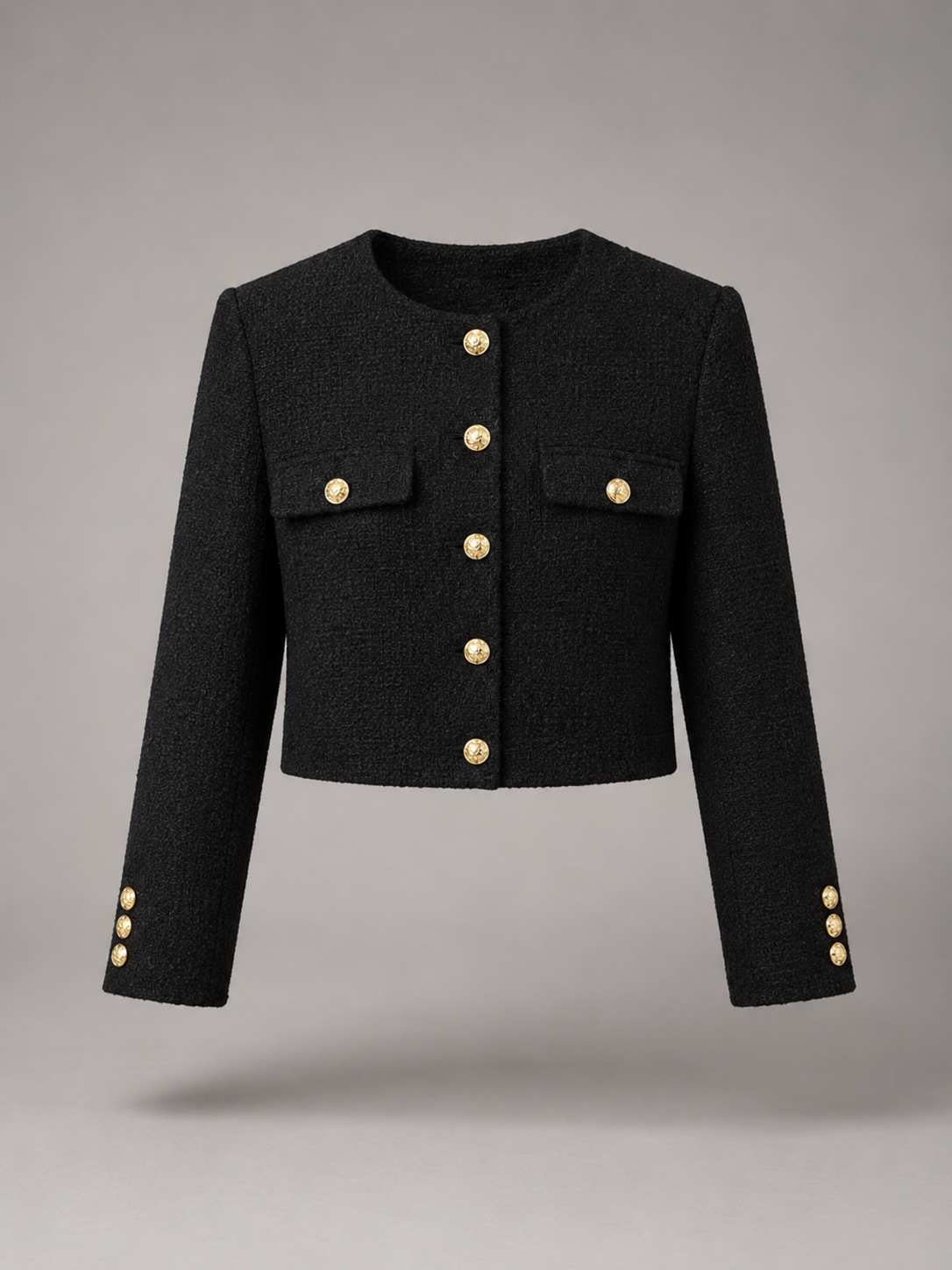 Women's Tweed Cropped Jacket with Gold Buttons, view 9 of 10