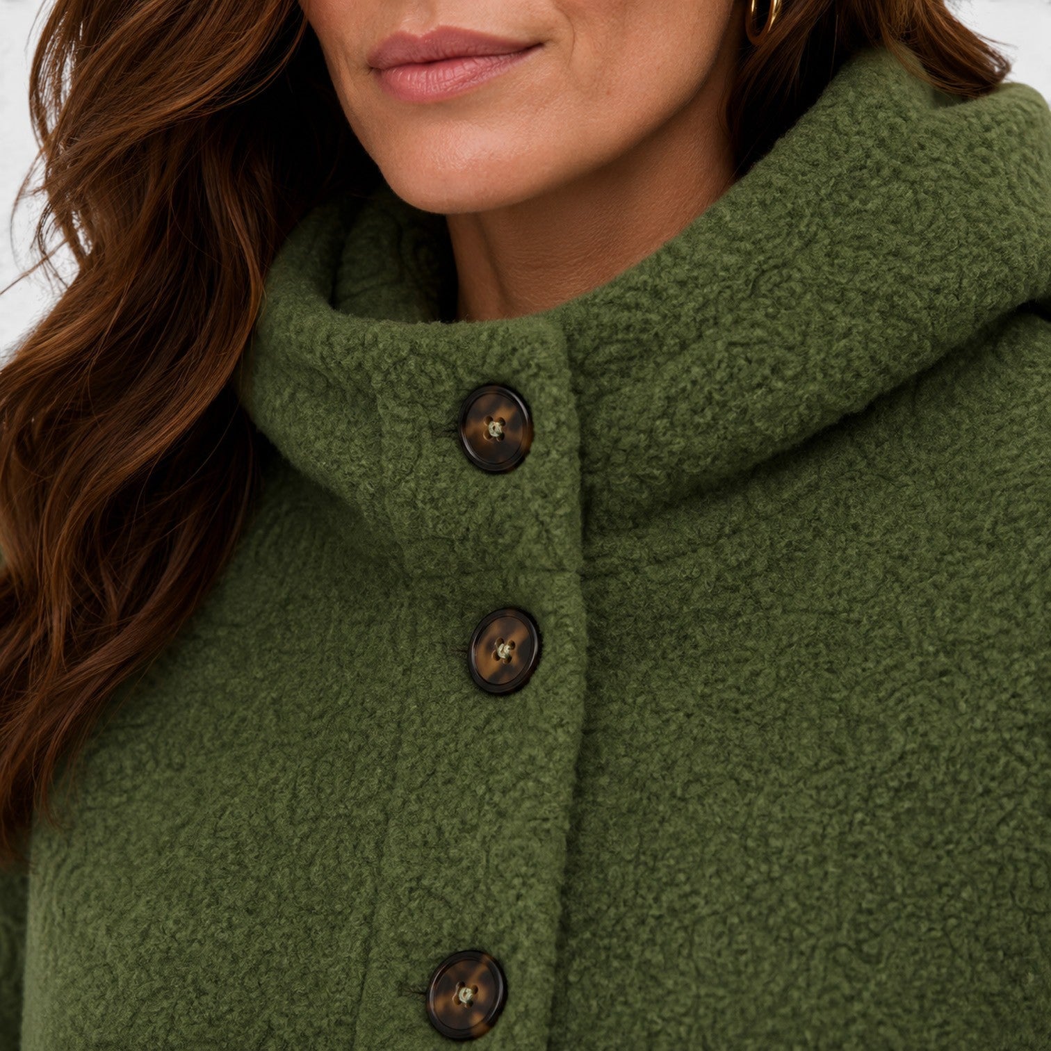 Alternate product view 4 of women's Tweed Wool Coat with button front textured design.