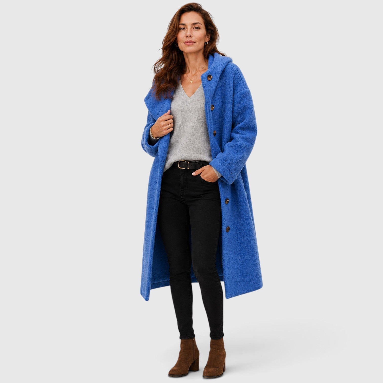 Alternate product view 11 of women's Tweed Wool Coat with button front textured design.
