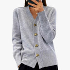 Women's V-Neck Cardigan with Heart Button Front, view 1 of 7