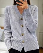 Women's V-Neck Cardigan with Heart Button Front, view 2 of 7
