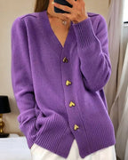 Women's V-Neck Cardigan with Heart Button Front, view 5 of 7