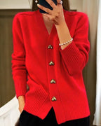 Women's V-Neck Cardigan with Heart Button Front, view 6 of 7