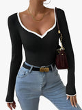 Women's V-Neck Ribbed Jumper with Contrast Trim, view 1 of 11