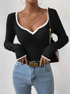 Women's V-Neck Ribbed Jumper with Contrast Trim, view 2 of 11